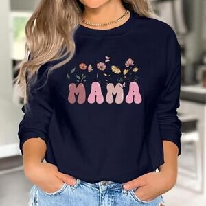 Mama Floral Design T-Shirt Cute Flower Graphic Spring Top Mom Gift